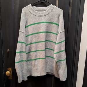 Aerie Gray and Green Striped Oversized Cozy Sweater